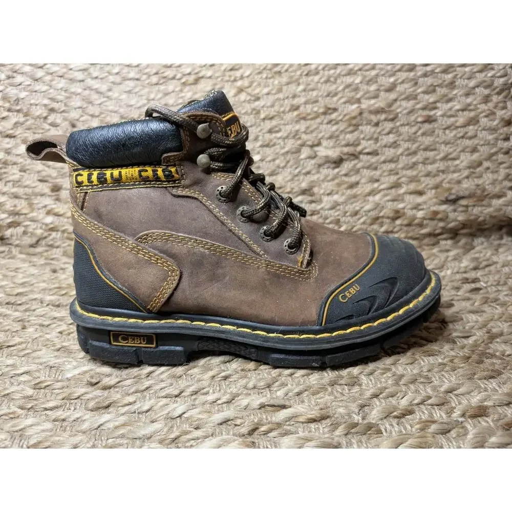 CEBU BORCE SHA CAFE Soft Toe Brown Leather Work Boots Size 6.5